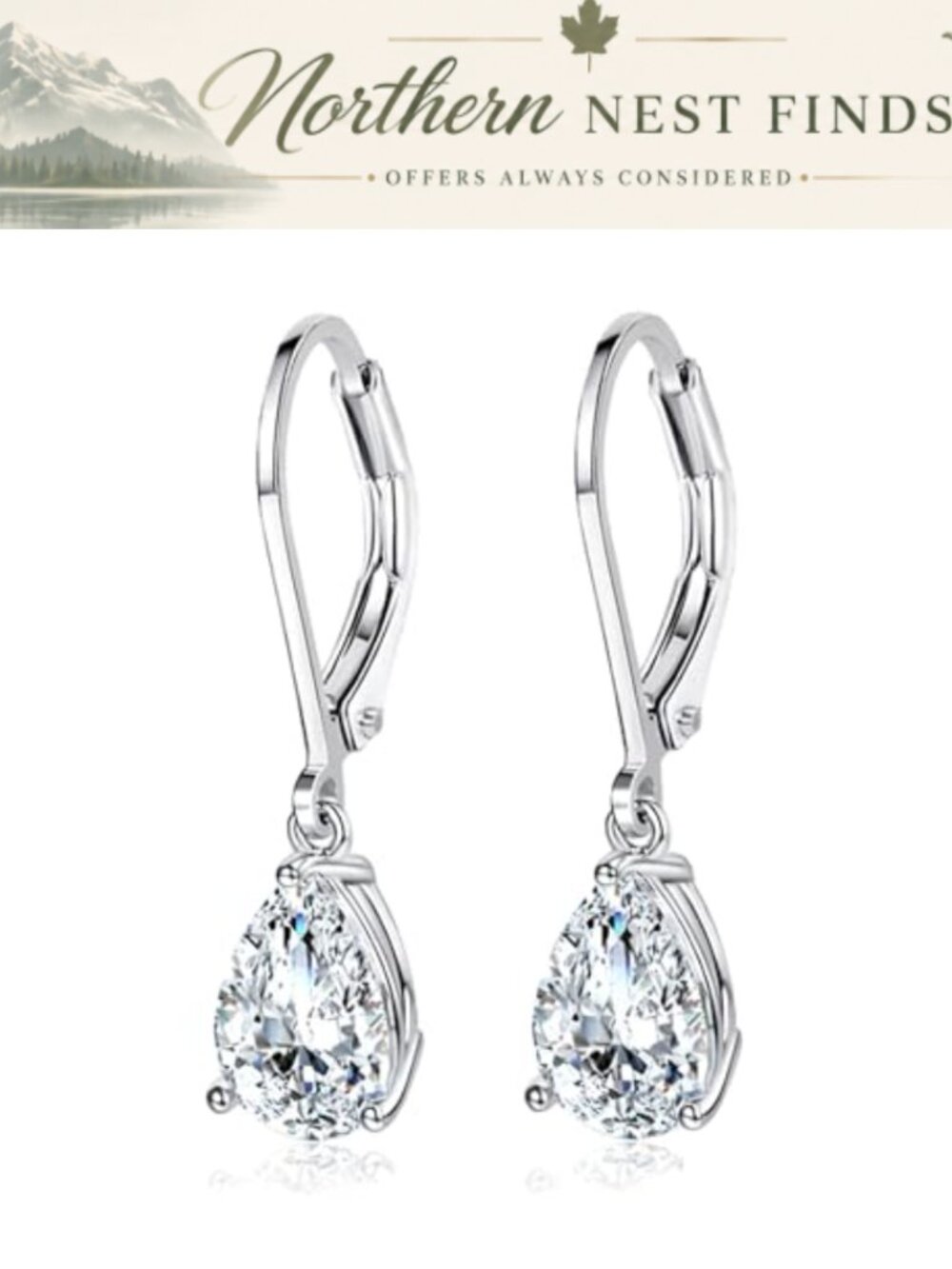 18K Gold Plated Teardrop Dangle Earrings Cubic Zirconia Leverback Women